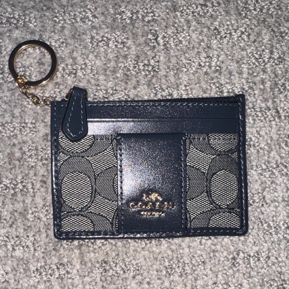 Coach Dark Blue Card Holder with Key Ring